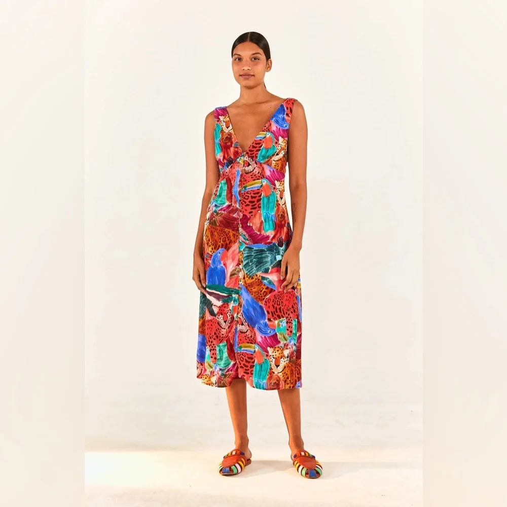 NWT Farm Rio Animal Collage Midi Dress size M - Picture 1 of 5
